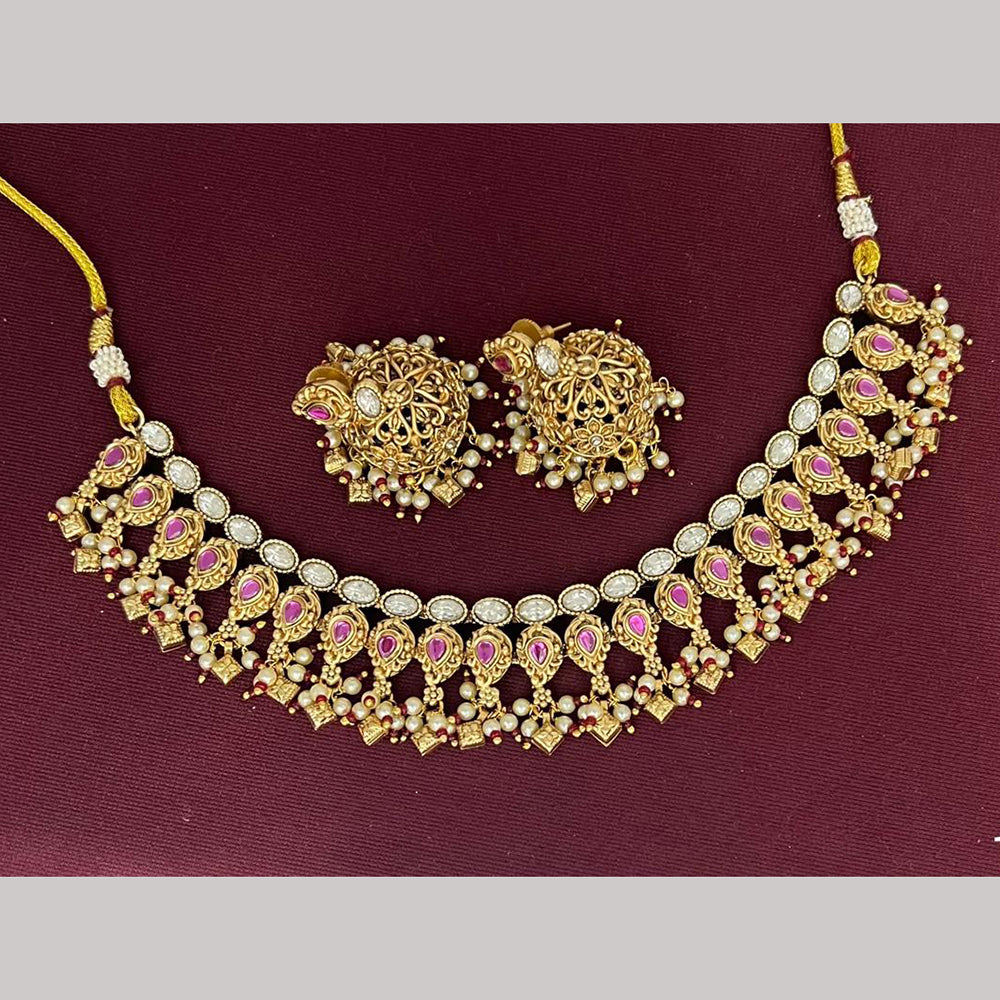 Rajwadi Collection Designer Pota Stone And Pearl Necklace Set