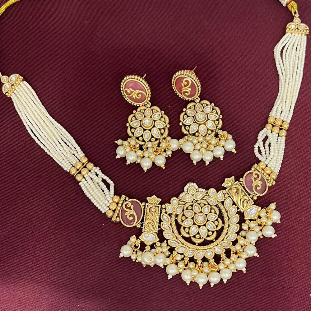 Rajwadi Collection Designer Pota Stone And Pearl Necklace Set