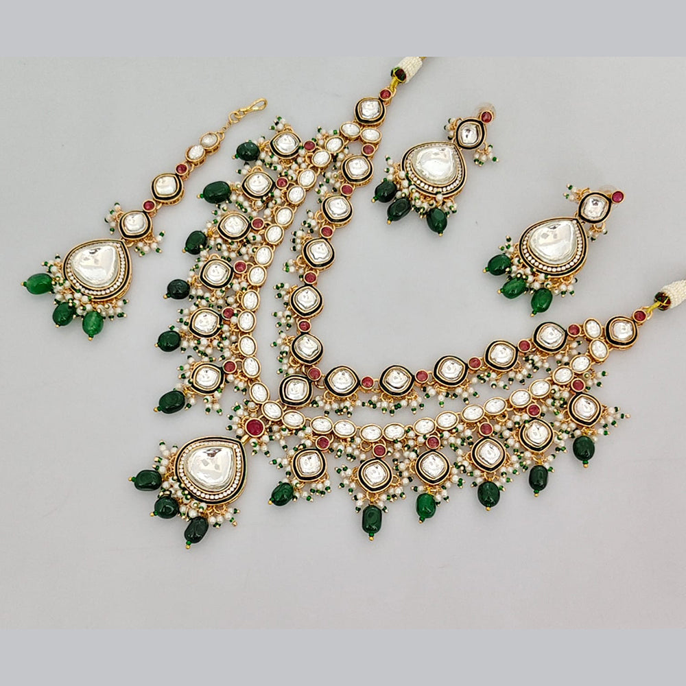 Rajwadi Collection Designer Pota Stone And Pearl Necklace Set