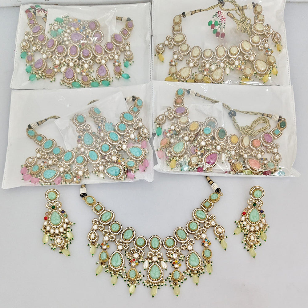 Rajwadi Collection Designer Pota Stone And Beads Choker Necklace Set