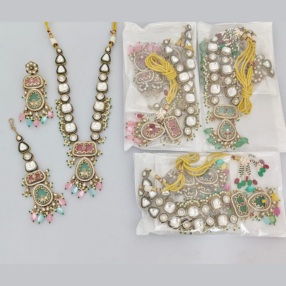 Rajwadi Collection Designer Pota Stone And Pearl Necklace Set