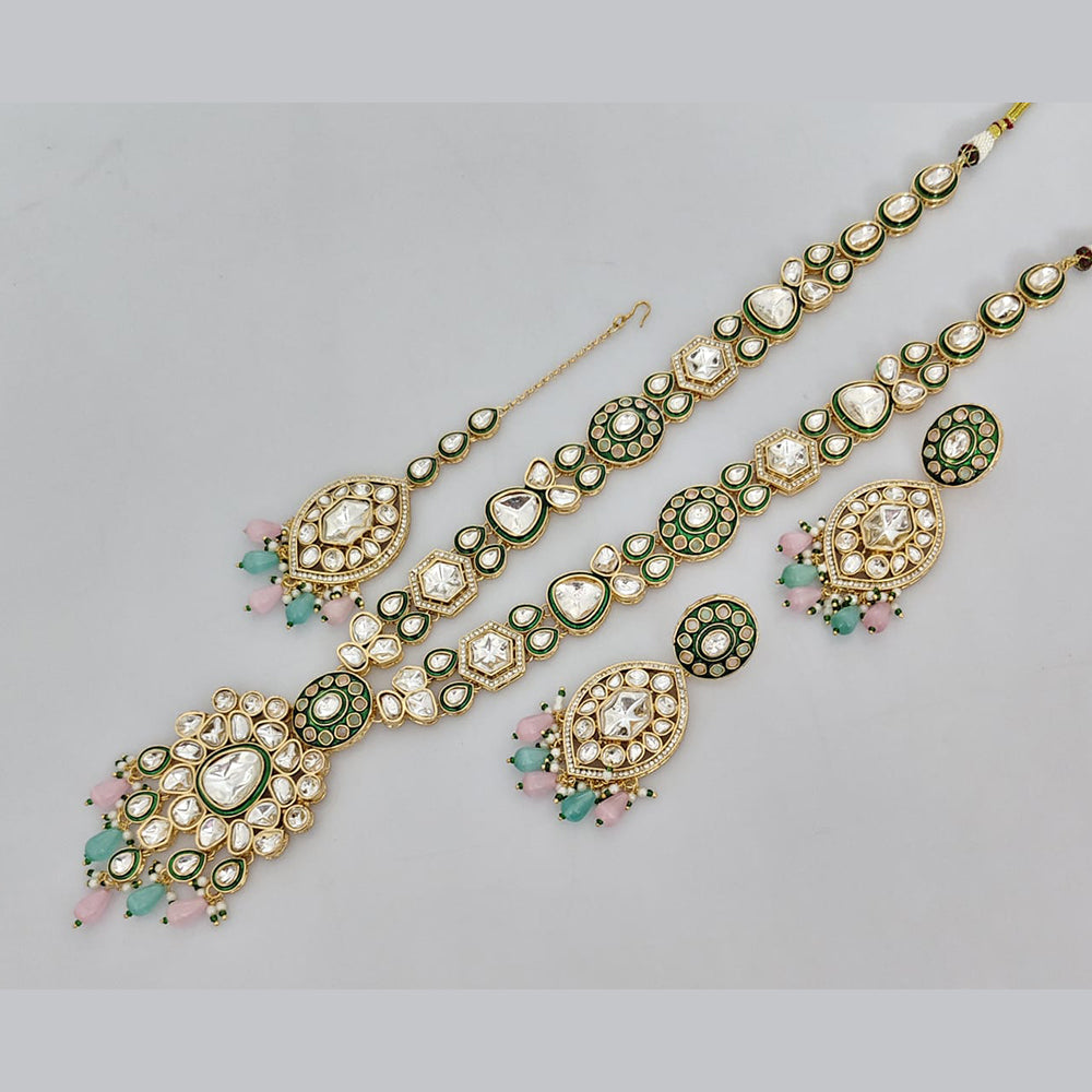 Rajwadi Collection Designer Pota Stone And Beads Long Necklace Set