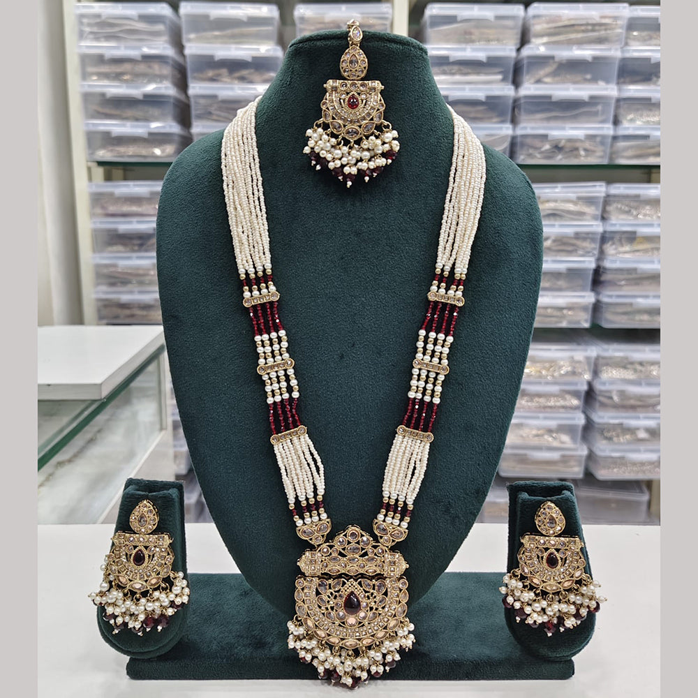 Rajwadi Collection Designer Crystal Stone And Beads Long Necklace Set