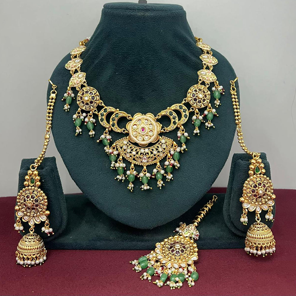Rajwadi Collection Designer Pota Stone And Pearl Necklace Set