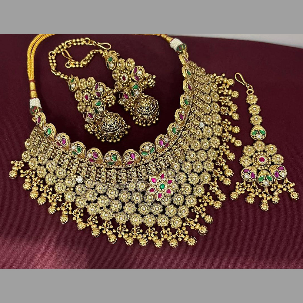 Rajwadi Collection Designer Pota Stone And Pearl Choker Necklace Set