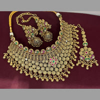 Rajwadi Collection Designer Pota Stone And Pearl Choker Necklace Set