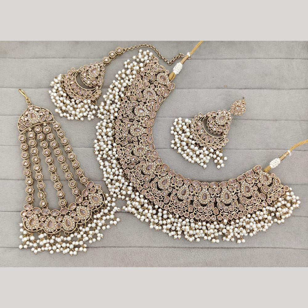 Rajwadi Collection Luxury Crystal Stone And Pearl Designer Necklace Set