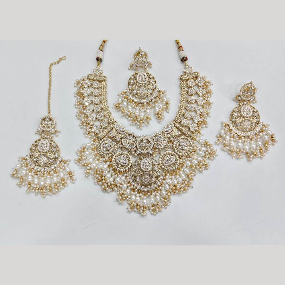 Rajwadi Collection Luxury Pota Stone And Pearl Designer Necklace Set