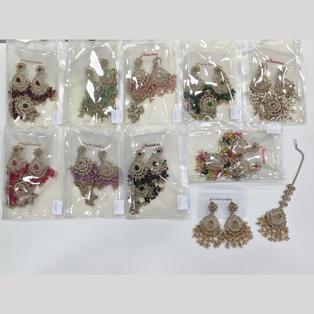 Rajwadi Collection Royal Crystal Stone And Pearl Designer Dangler Earrings With Maangtikka