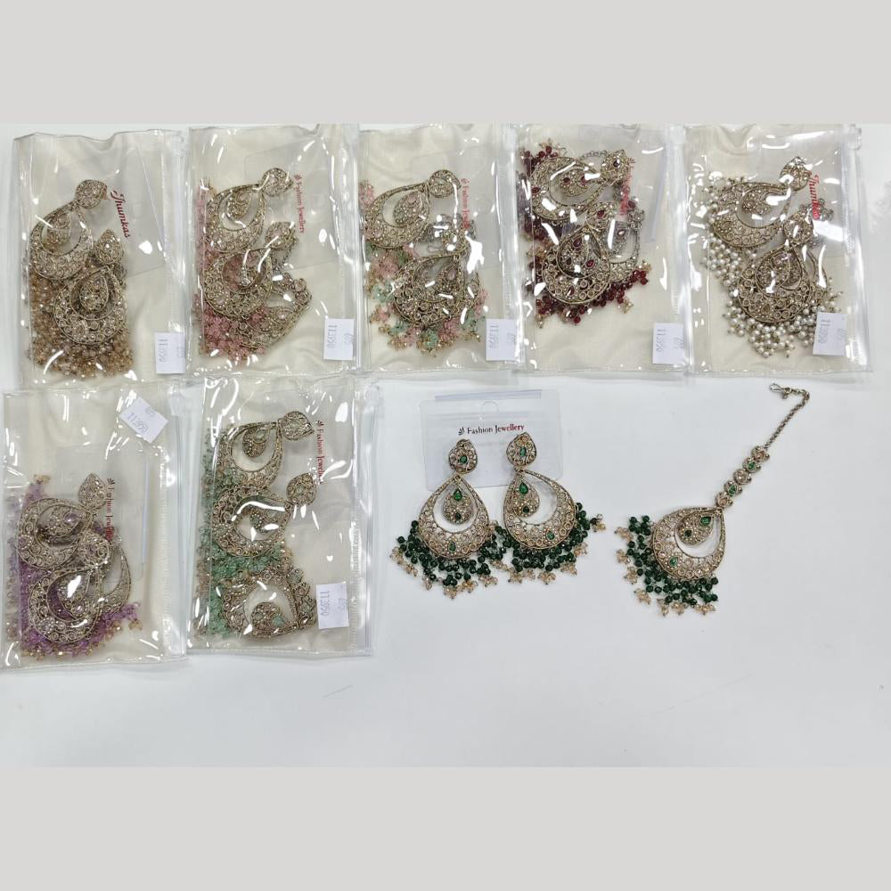 Rajwadi Collection Royal Crystal Stone And Pearl Designer Dangler Earrings With Maangtikka