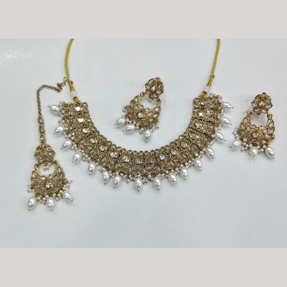 Rajwadi Collection Luxury Crystal Stone And Pearl Designer Necklace Set