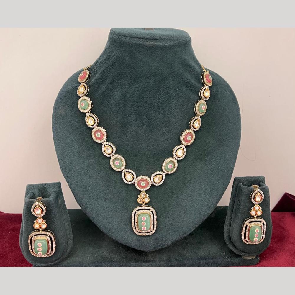 Rajwadi Collection Stylish Pota Stone And Polki Kundan Necklace Set 