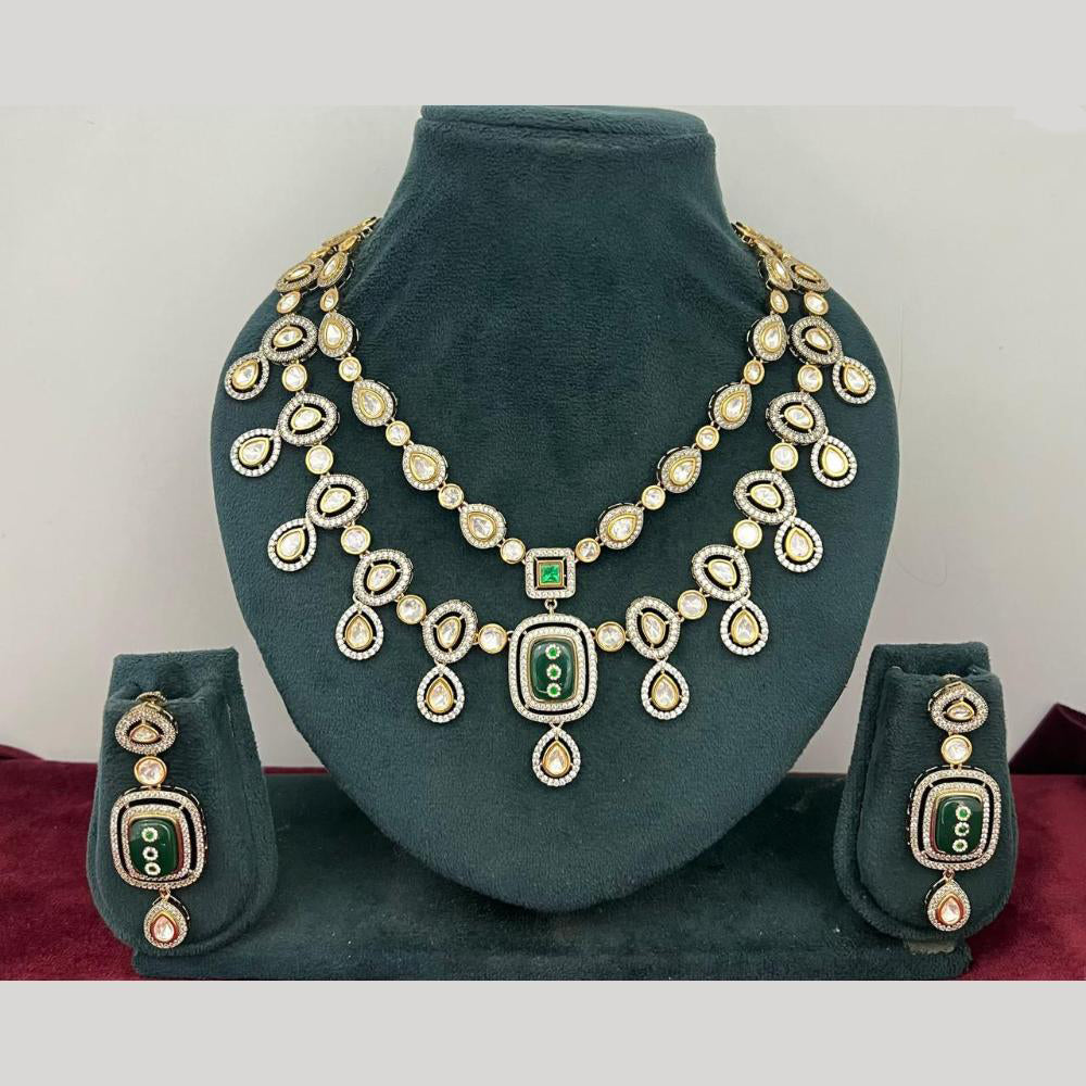 Rajwadi Collection Stylish Pota Stone And Polki Kundan Necklace Set