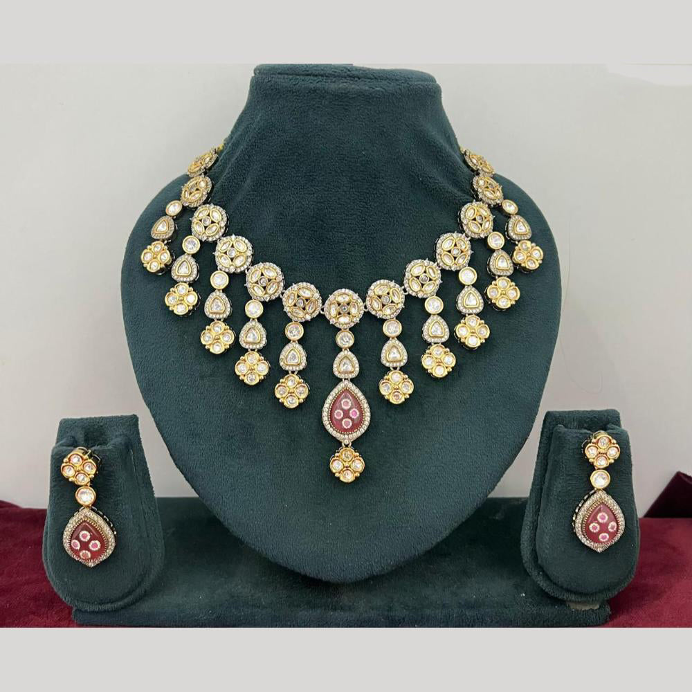 Rajwadi Collection Stylish Pota Stone And Polki Kundan Necklace Set
