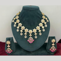 Rajwadi Collection Stylish Pota Stone And Polki Kundan Necklace Set