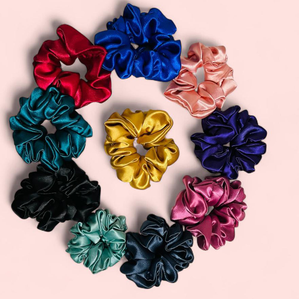 VF Collection Premium Quality Satin Silk Scrunchie (10 Color 50 Piece Set)