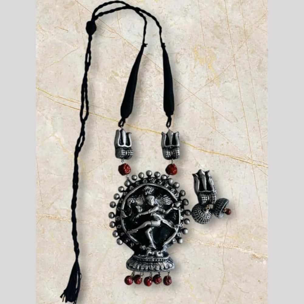 VF Collection Oxidised Plated Rudraksh Temple Long Necklace Set