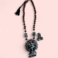 VF Collection Oxidised Plated Rudraksh Temple Long Necklace Set