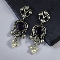 Maharani Jewels Oxidised Plated Pota Stone And  Pearl Dangler Earrings