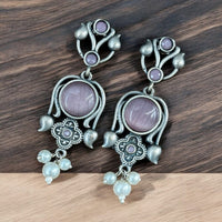 Maharani Jewels Oxidised Plated Pota Stone And  Pearl Dangler Earrings