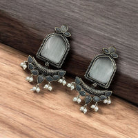 Maharani Jewels Oxidised Plated Pota Stone And Pearl Dangler Earrings
