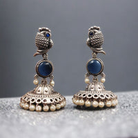 Maharani Jewels Oxidised Plated Pota Stone And Pearl Jhumki Earrings