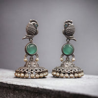 Maharani Jewels Oxidised Plated Pota Stone And Pearl Jhumki Earrings