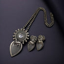 Maharani Jewels Oxidised Plated Pota Stone And Pearls Long Necklace Set