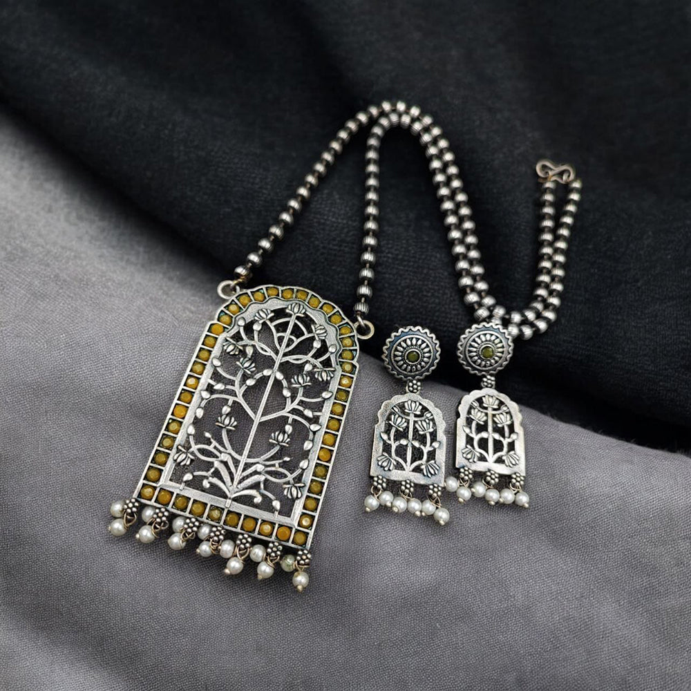 Maharani Jewels Oxidised Plated Pota Stone Necklace Set