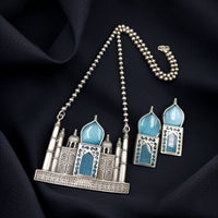 Maharani Jewels Oxidised Plated Pota Stone Necklace Set