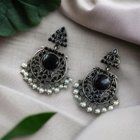 Maharani Jewels Oxidised Plated Pota Stone And Pearls Dangler Earrings