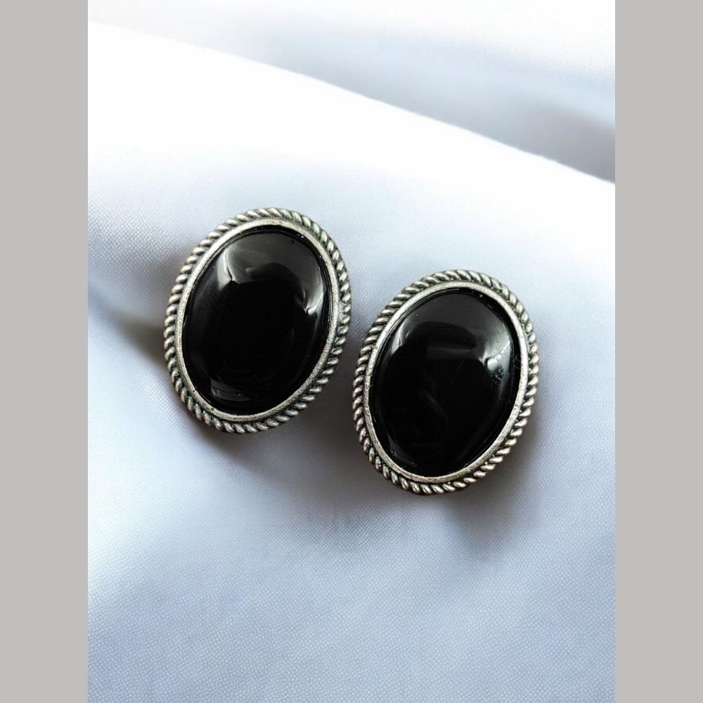 Maharani Jewels Oxidised Plated Pota Stone Stud Earrings