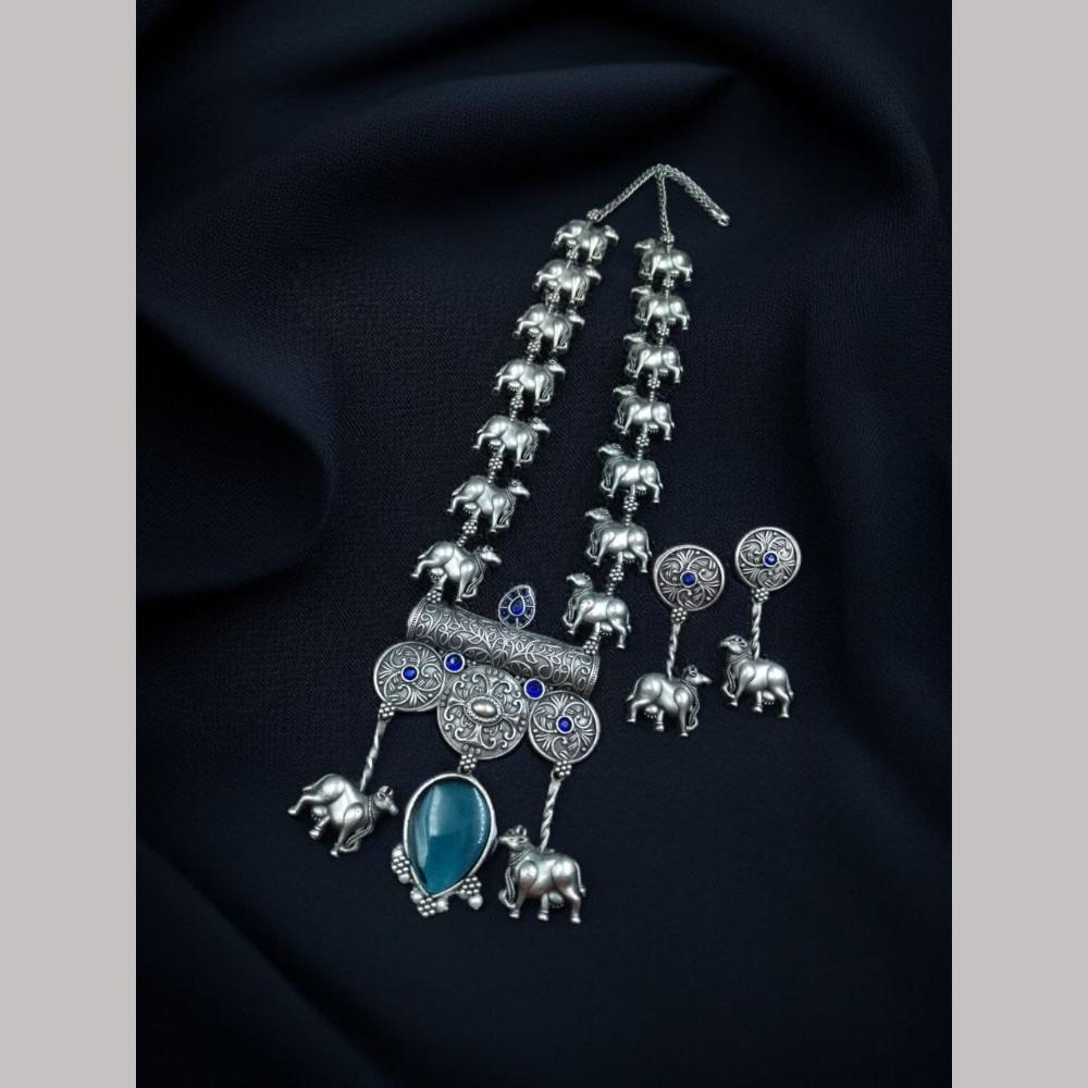 Maharani Jewels Oxidised Plated Pota Stone Necklace Set