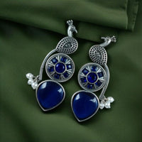 Maharani Jewels Oxidised Plated Pota Stone And Pearls Dangler Earrings