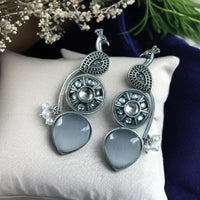 Maharani Jewels Oxidised Plated Pota Stone And Pearls Dangler Earrings