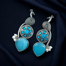 Maharani Jewels Oxidised Plated Pota Stone And Pearls Dangler Earrings