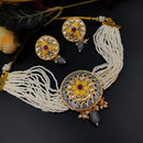 Maharani Jewels Gold Plated Kundan Stone And Pearl Meenakari Choker Necklace Set