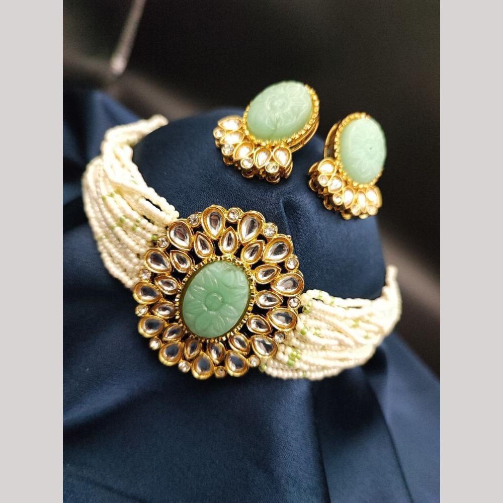 Maharani Jewels Gold Plated Kundan Stone And Pearl Choker Necklace Set