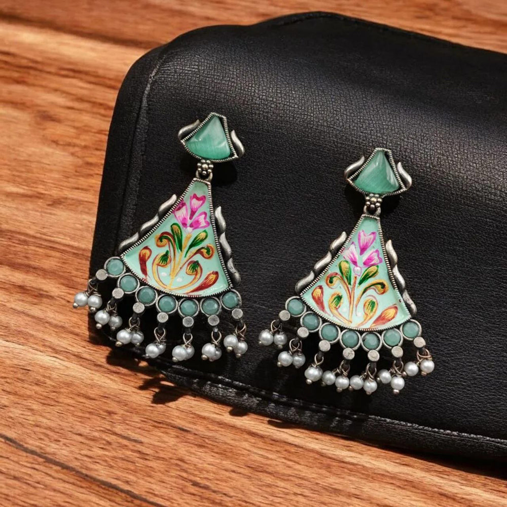 Maharani Jewels Inspired Oxidised Plated Pota & Pearl Detailing Dangler Earrings