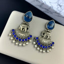 Maharani Jewels Oxidised Plated with Radiant Pota Stones and Elegant Pearls Dangler Earrings