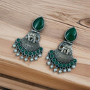 Maharani Jewels Oxidised Plated with Radiant Pota Stones and Elegant Pearls Dangler Earrings