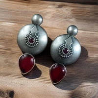 Maharani Oxidised Plated Pota Stone Dangler Earrings