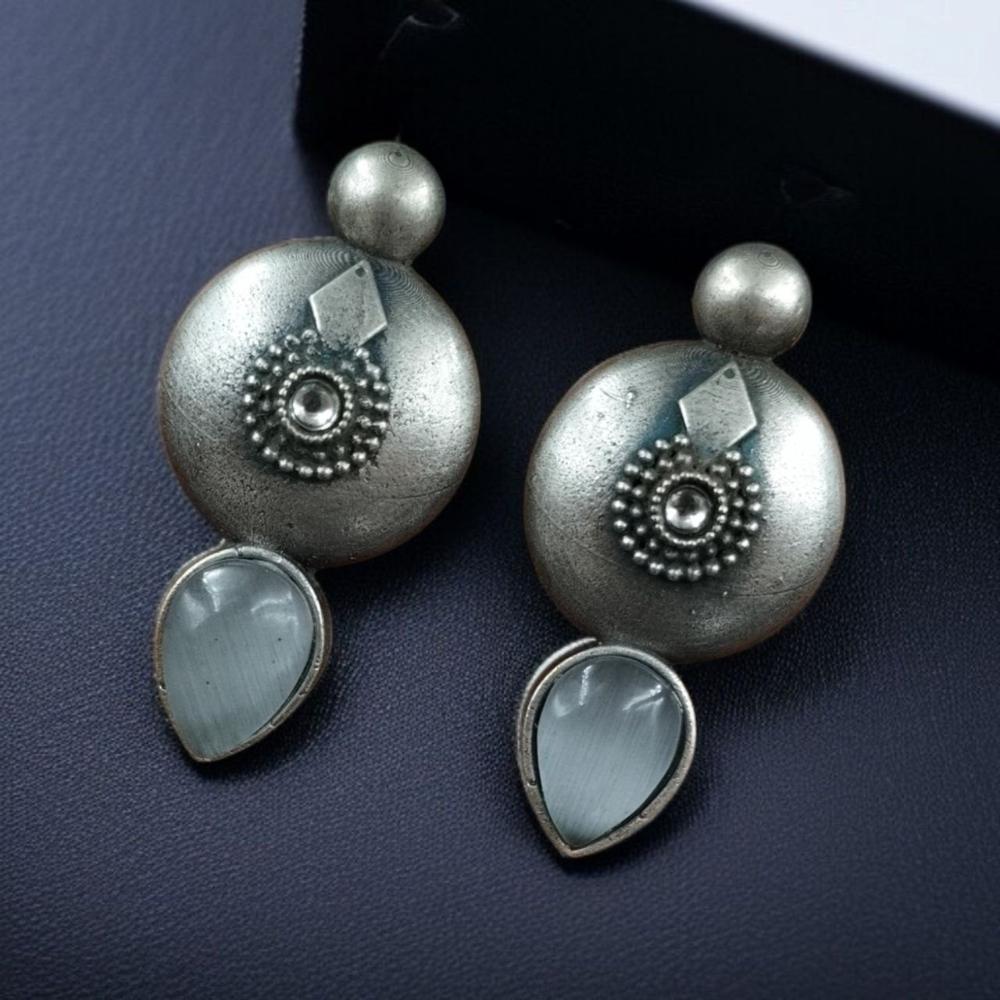 Maharani Oxidised Plated Pota Stone Dangler Earrings