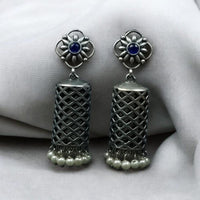 Maharani Jewels Ethnic Oxidized Plated Pota Stone And Pearl Jhumki Earrings