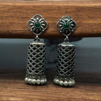 Maharani Jewels Ethnic Oxidized Plated Pota Stone And Pearl Jhumki Earrings