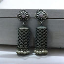 Maharani Jewels Ethnic Oxidized Plated Pota Stone And Pearl Jhumki Earrings