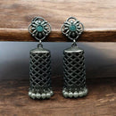 Maharani Jewels Ethnic Oxidized Plated Pota Stone And Pearl Jhumki Earrings
