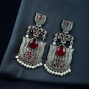 Maharani Jewels Ethnic Oxidized Plated Pota Stone And Pearl Jhumki Earrings