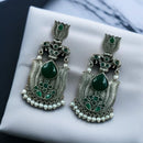 Maharani Jewels Ethnic Oxidized Plated Pota Stone And Pearl Jhumki Earrings