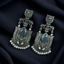 Maharani Jewels Ethnic Oxidized Plated Pota Stone And Pearl Jhumki Earrings